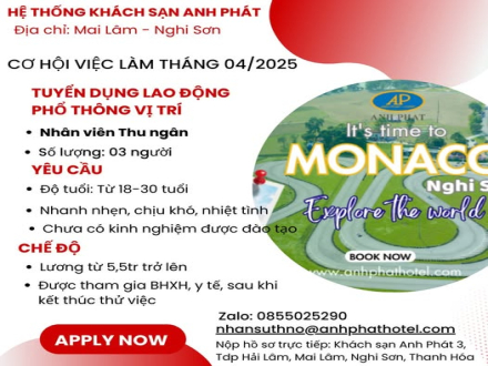 4 KHÁCH SẠN ANH PHÁT TUYỂN DỤNG THU NGÂN LÀM VIỆC TẠI ANH PHÁT 3 NGHI SƠN