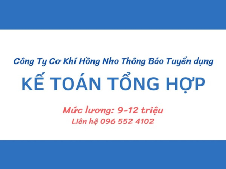 4 TUYỂN DỤNG KẾ TOÁN LÀM VIỆC TẠI CƠ KHÍ HỒNG NHO NGHỆ AN